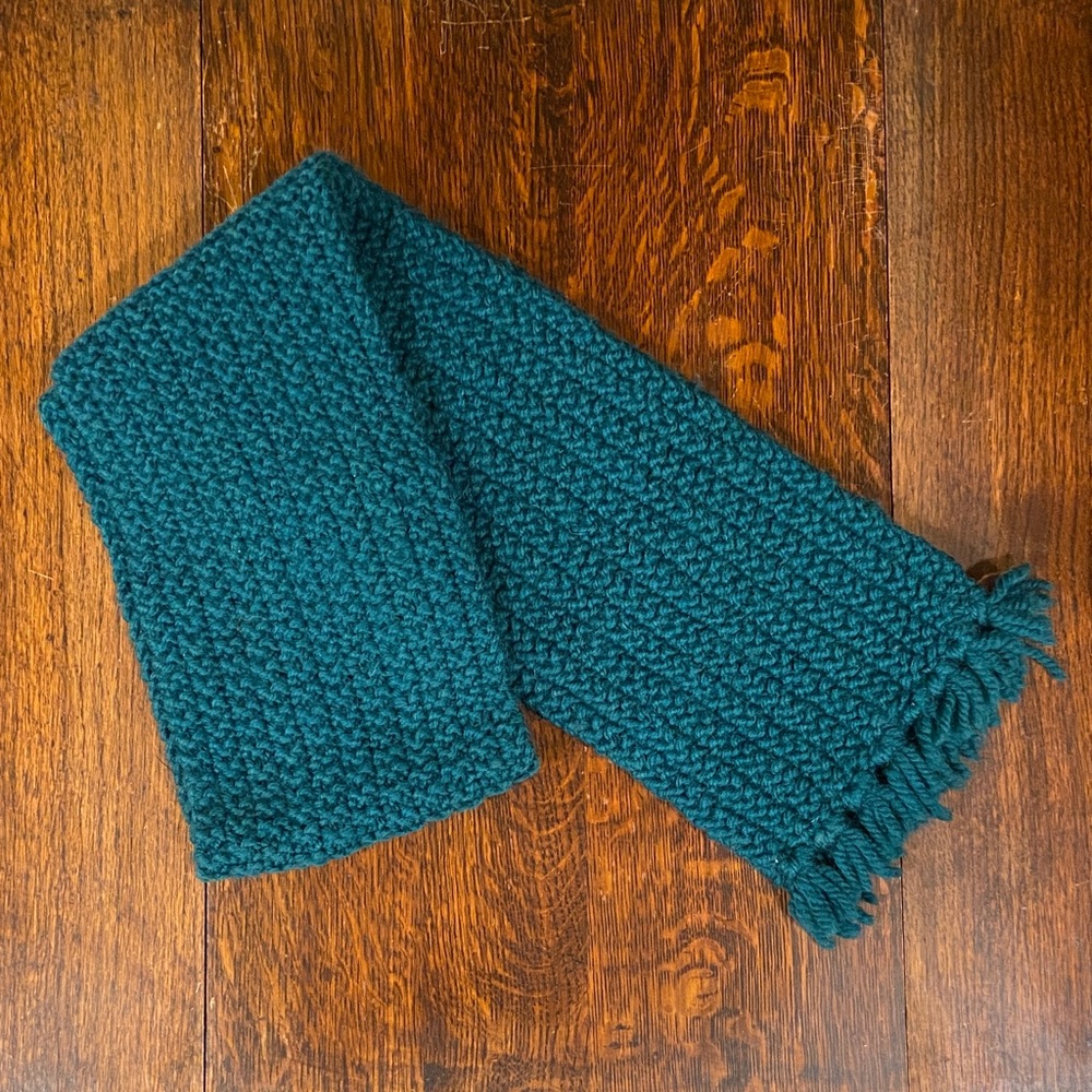Hand Knit Teal Scarf